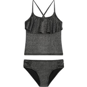 Kanu Surf Girls Charlotte Flounce Tankini Beach Sport 2-Piece Swimsuit (7, Sparkle Solid Black)