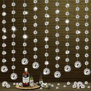 Sumind 8 Pack Disco Party Decorations Mini Disco Ball Garlands Silver Mirror Ball Hanging Banner Silver Streamer Curtains for Birthday Wedding Christmas Party Backdrop Supplies(1 Inch, 2 Inch)