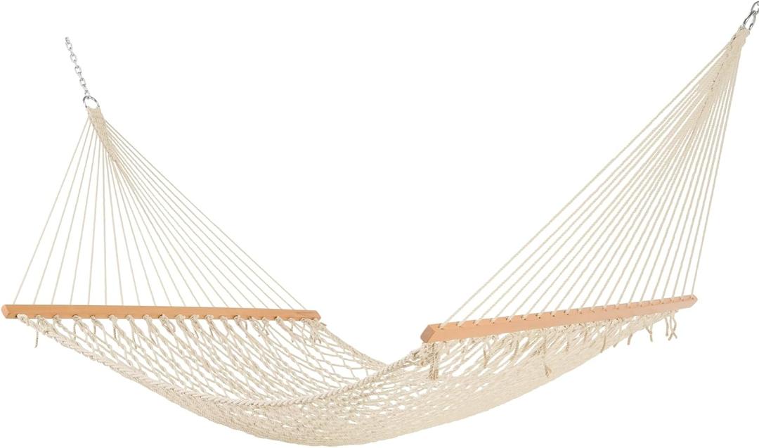 Castaway Living 13 ft. Double Traditional Hand Woven Cotton Rope Hammock 2-Person, 450 lb Capacity, Free Extension Chains & Tree Hooks, Designed in The USA