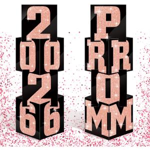 Queekay 8 Pcs Prom Column Standup Photo Booth Decorations 2026 Prom Backdrop Balloon Boxes Cardboard Decoration Column for Party College, 11.8 x 44.9 Inch(Black, Rose Gold)