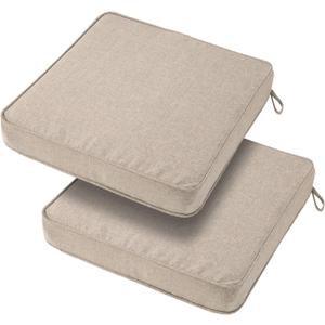 18x18x3 Inch Outdoor Square Corner Chair Cushions with Ties Set of 2, Water&Fade Resistant Thick Seat Cushion Pads for Garden Patio Dining Porch Furniture - Beige Linen