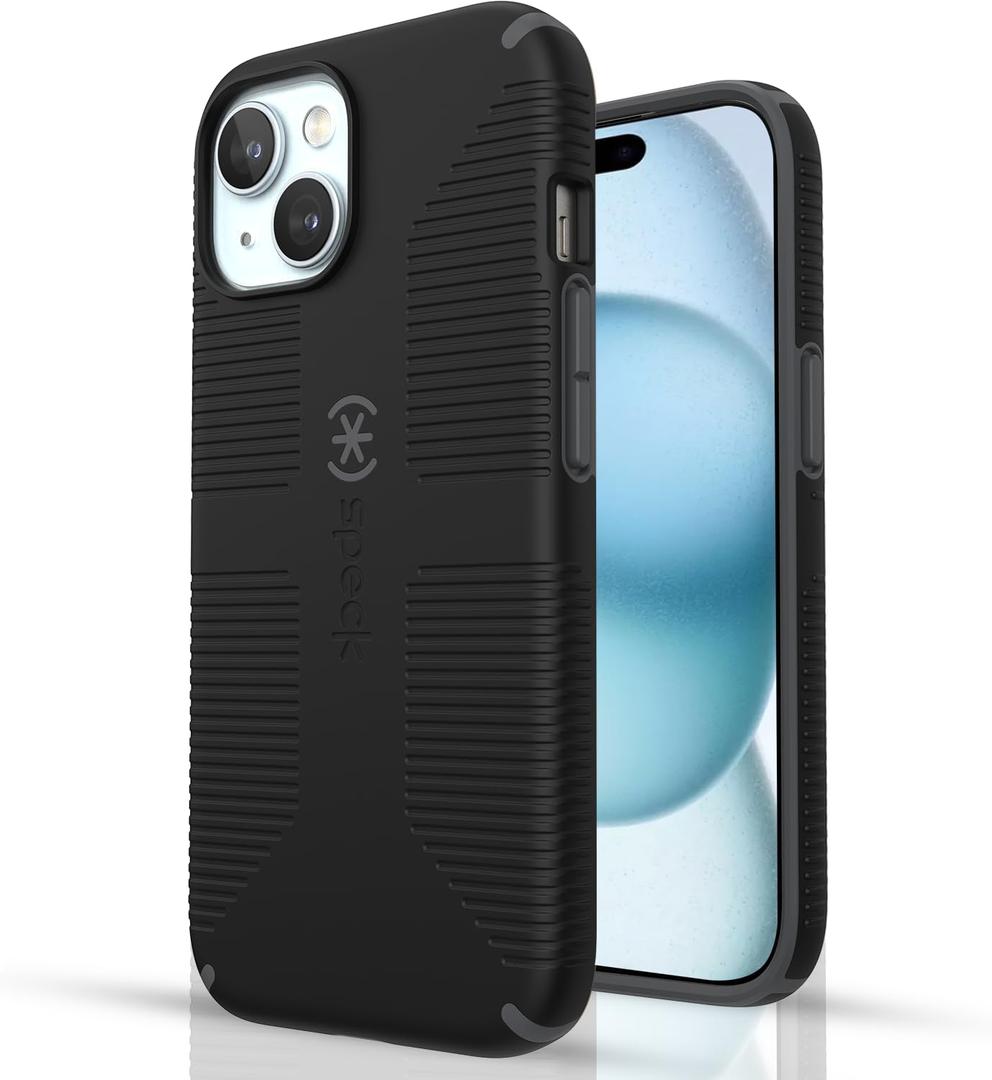 Speck MagSafe Case for iPhone 15 Plus - Drop & Camera Protection, Soft-Touch Secure Grip, Wireless Charging Compatible, 6.7 Inch - iPhone 14 Plus Compatible - Grip Black (Black/Slate Grey)