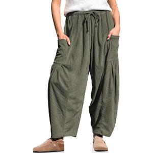 TARSE Womens Corduroy Pants Barrel Casual Loose Baggy Drawstring Wide Leg Palazzo Harem Pants with Pockets, XL