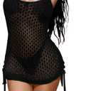 Kaei&Shi Backless Crochet Cover Up Dress,Drawstring Knit Swimsuit Coverup for Women,Sexy Beach Vacation Outfits Resort Cruise (Large, Black)