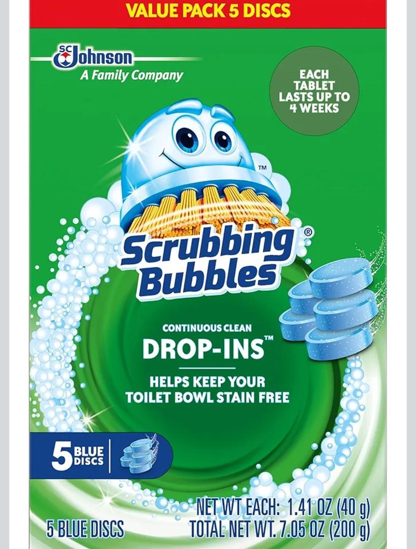Scrubbing Bubbles Continuous Clean Toilet Drop-Ins, Automatic Blue Toilet Bowl Cleaner, Septic-Safe Tank Tablets Remove Hard Water Minerals & Limescale, Stain & Smell Protection, 5 Count (Pack of 1)