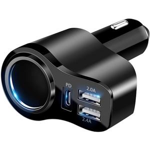 4 in 1 USB C Car Charger, 168W Multi USB Cigarette Lighter Adapter, Socket Splitter with 3 USB Ports, 12V/24V Dual USB Type C PD Fast Car Charger Adapter for iPhone 17/Air/16/15 Pro Max iPad GPS