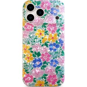 Qokey for iPhone 17 Pro Case 6.3" - Glitter Pearly Pastel Flowers Seashell for Women, Soft Bumper Lightweight Slim Fit TPU Non-Yellowing Shockproof Phone Cover, Powder Blue Floral