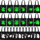SilTriangle 24 Pack Luminous Halloween Non Woven Tote Bags, 7.9 x 9.8 in Light up Trick or Treat Goodies Bags, Reusable Halloween Candy Gift Tote with Handles for Party Favor Supplies(Ghost Style)