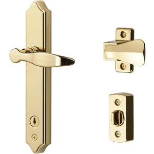 Ideal Security SK1215BB ML Lever Set for Storm and Screen Doors with Keyed Deadbolt, 2-Posts with Tie-Down Screw, Bright Brass