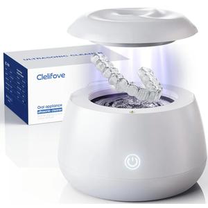 Ultrasonic Retainer Cleaner Machine 48kHz Denture and Aligner Cleaning Pod for Mouth Guards Night Guards Dental Trays Braces Toothbrushes Jewelry with 200ML Capacity (White)