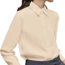 Women's Button Down Shirt Classic Long Sleeve Collared Tops Work Office Chiffon Blouse (Size Large)