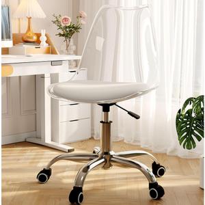Modern Small Cute Armless Vanity Rolling Chair, Ergonomic Clear Chair, Adjustable Swivel Chair for Office, Home, Make Up, Small Space, Bed Room (Clear)