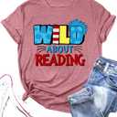 Reading Rainbow Tshirt Women Book Lover Shirts Take a Look It's in a Book Tshirt Reading Teacher Shirt (Pink, M)