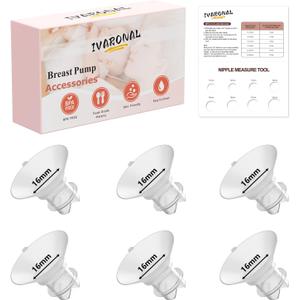 Upgraded Flange Insert 16mm with Pull Tab and Triangle-Shaped for Momcozy/Spectra/Medela/eufy/TSRETE/Elvie/Lansinoh Breast Pumps, Fit for 24mm Shields/Flanges of Most Pumps, 6PCS 16mm