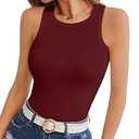 Womens Tank Tops Crew High Neck Sleeveless Ribbed Shirts Slim Fitted Top Summer Basic Casual Blouses Tee (XL, Crop Black)