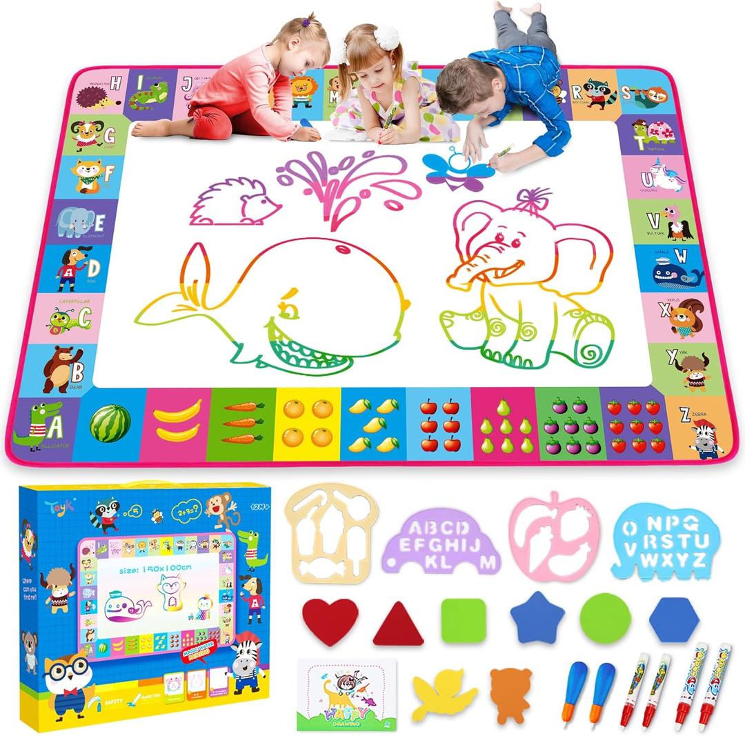 Water Doodle Mat - Kids Painting Writing Doodle Toy Board - Color Doodle Drawing Mat Bring Magic Pens Educational Toys for Age 3 4 5 6 7 8 9 10 11 12 Year Old Girls Boys Age Toddler Gift (Pink) (Unicorn)