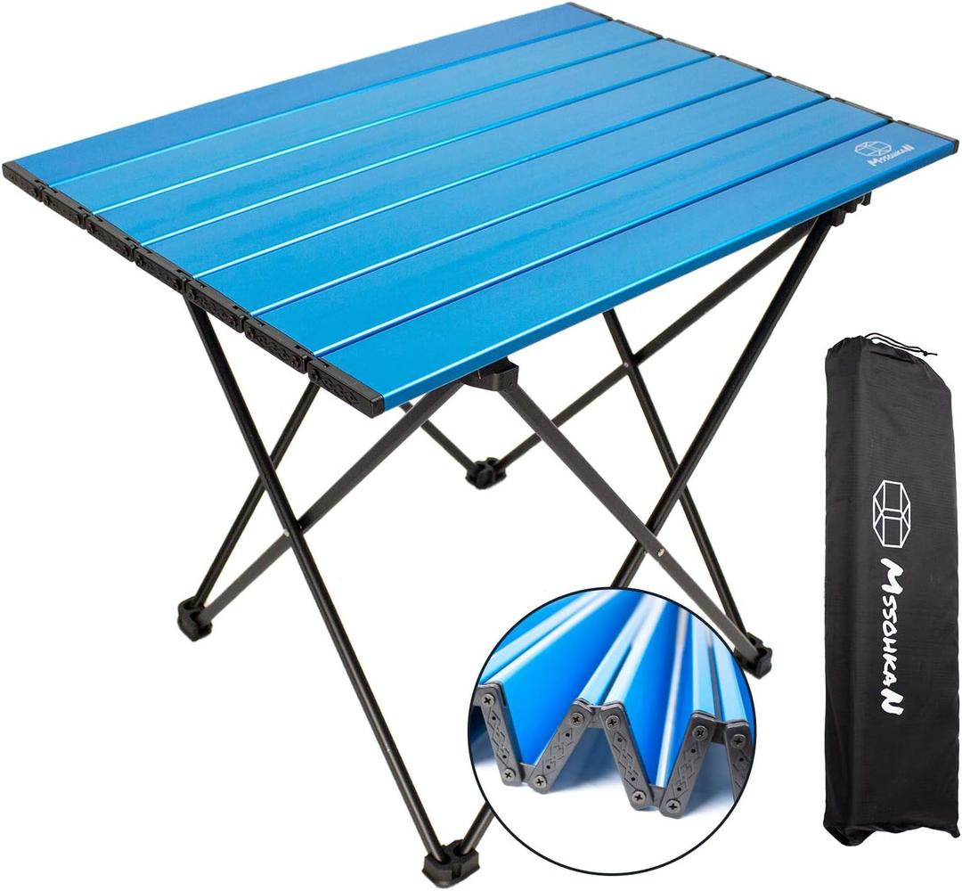 Camping Table Folding Portable Camp Side Table Aluminum Lightweight Carry Bag Beach Outdoor Hiking Picnics BBQ Cooking Dining Kitchen Blue Small (16"D x 11"W x 15"H)