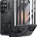 FNTCASE for Samsung Galaxy S26-Ultra Case: Magnetic Phone Cases with [Ring Kickstand] [2 Front Frames] [Built-in Screen Protector] [Heavy Duty Military Grade Protection] Drop Proof TPU Cover Black