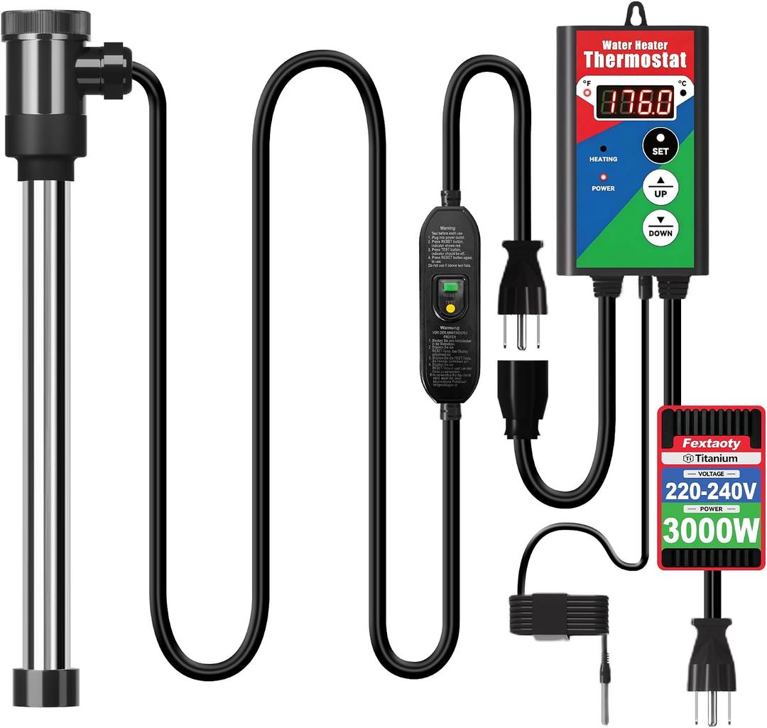3000W Titanium Immersion Water Heater, GFCI & Digital Thermostat for Bathtub