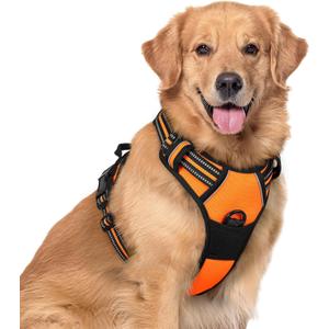 rabbitgoo Dog Harness No Pull with 2 Leash Clips, Adjustable Soft Padded, Reflective Oxford No Choke Pet Vest with Easy Control Handle for Large Dogs, Orange, XL