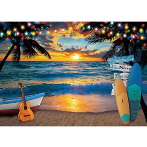 Summer Seaside Sunset Photography Backdrop Beach Palm Tree Colorful Lights Background Vacation Wedding Bride Shower Baby Birthday Party Decorations Banner (10x8FT300x240cm)