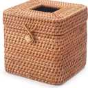 Rattan Tissue Box Cover Natural Woven Facial Napkin Holder Square with Lid 5.7 x 5.7 x 5.5 Inch (Natural)