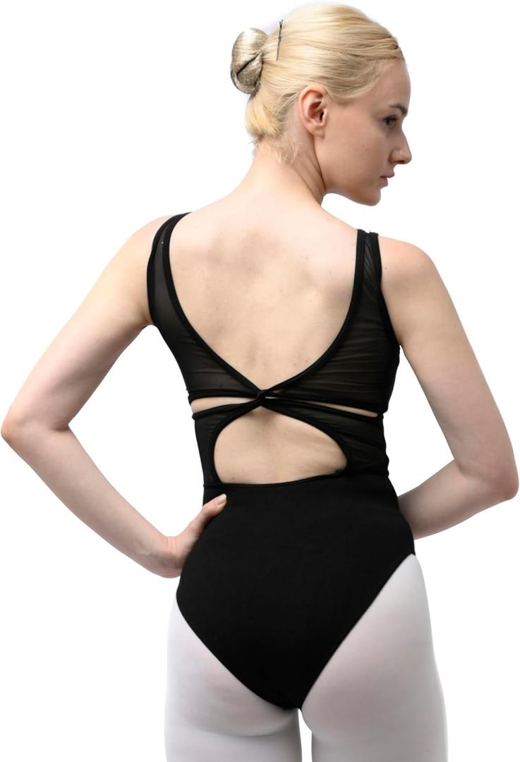 Dance Favourite Women's Black Mesh Cutout Leotard for Dance or Gymnastics (Black, S)