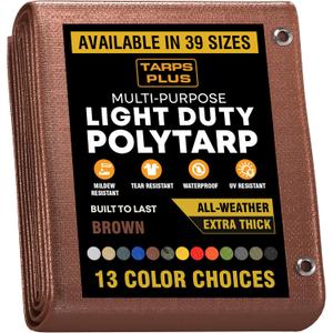 TarpsPlus Light-Duty 6 Mil Poly Tarps, Waterproof & Tear Resistant Temporary Cover, Multi-Purpose Tarp for Cars, Garden, Equipment, Camping & Outdoor Use, Brown 30' x 30'