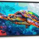 Mecowcm Sea Turtle Extra Large Wall Art Ocean Coastal Framed Wall Decor Swimming Turtle Canvas Painting Pictures for Living Room Bedroom Bathroom Office 30"x60"