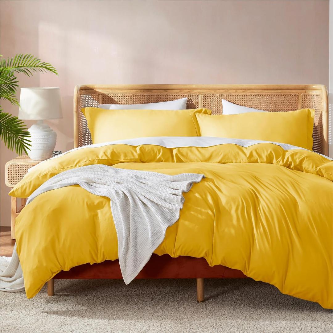 Nestl Twin Duvet Cover Set - Soft Double Brushed Yellow Duvet Cover Twin/Twin XL, 2 Piece, with Button Closure, 1 Duvet Cover 68x90 inches and 1 Pillow Sham