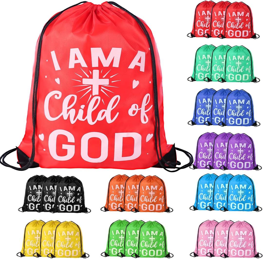 VZZNN 30 Pcs I Am a Child of God Drawstring Backpack Bulk Christian Gift Bags Church Supplies String Backpack Cinch Bag Jesus Stuff (10 Colors) VZZNN 30 Pcs I Am a Child of God Drawstring Backpack Bulk Christian Gift Bags Church Supplies String Backpack Cinch Bag Jesus Stuff (10 Colors)