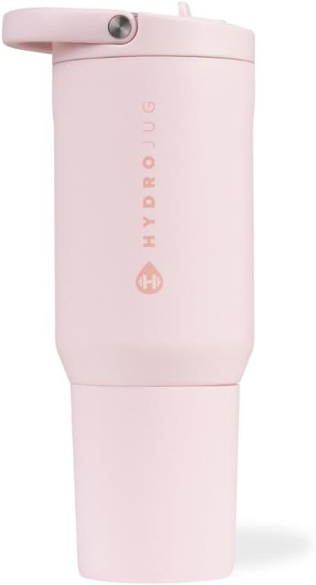 HydroJug Sport - Stainless Steel Tumbler with Straw, Vacuum Insulated, 20oz Leakproof Water Bottle, Ergonomic Design, Reusable, Dishwasher Safe, Rubber Base, Durable for Gym or Outdoors, Pink Sand