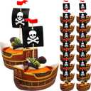 Vesici 72 Pcs Pirate Ship Cupcake Toppers Skull Cap Cupcake Picks Pirate Halloween Party Decorations for Birthday Party Cake Decorations Supplies