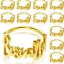 Gerrii 12 Pcs Eid Napkin Rings Bismillah Letter Metal Napkin Ring Set Bismillah Table Decoration Alphabet Napkin Buckles Holder for Islamic Ramadan Holiday Wedding Party (Gold)