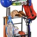 Snail Garage Sports Equipment Storage Organizer Sports Ball Storage Rolling Cart with Basket and Hooks Lockable Sports Ball Cage Storage Rack for Garages, Playgroup, Gym and Schools, Black