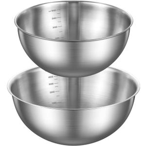 Gronivex Stainless Steel Mixing Bowls Set of 2 (4.2 & 5.3 Qt), Food Grade 304, Dishwasher Safe, Stackable Nesting Bowls for Baking, Salad Prep & Cooking