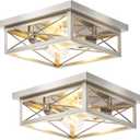 Brushed Nickel Hallway Light Fixtures, 2-Light Modern Farmhouse Flush Mount Ceiling Lights, 2-Pack Chrome Kitchen Light Fixtures, Square Close to Ceiling Lights for Bedroom, Living Room Entryway (Silver)