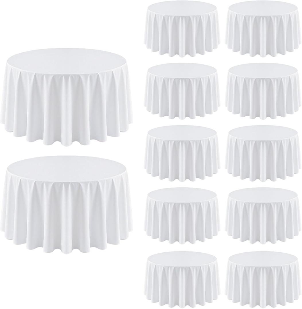 12 Pack Round Tablecloth 120 Inch Cloth White Tablecloth for Round Tables, Washable Polyester Table Cloth Stain and Wrinkle Resistant Decorative Table Cover for Wedding Party Dining Banquet