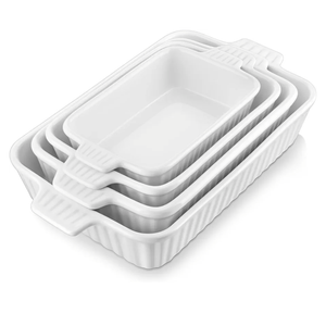 MALACASA Casserole Dishes for Oven, Porcelain Baking Dishes, Ceramic Bakeware Sets of 4, Rectangular Lasagna Pans Deep with Handles for Baking Cake Kitchen, White (9.4"/11.1"/12.2"/14.7"), Series