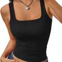 Trendy Queen Women's Double Lined Square Neck Tank Top | Buttery Soft, No-Bra Friendly Slim Fit Crop Cami for Summer Layering & Casual Wear (XL)