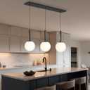 Modern White Glass Chandelier Mid Century Globe Pendants Lights for Kitchen Island Rectangular Lighting Fixtures for Dining Room Living Room Black