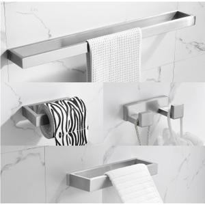 Brushed Bathroom Hardware Accessories Set 4 Pieces Brushed Nickel Towel Bar Set, 23.6 Inch Towel Rack Set SUS304 Stainless Steel Bathroom Set,Wall Mounted
