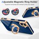 Designed for iPhone 16 Case with Ring Stand Slim Blue | 360 Rotatable Finger Holder, Support Magnetic Car Mount, Soft TPU Electroplated, Full Lens Protection, Shockproof Phone Case