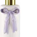 Handmade Ceramic Bow Soap Pump Dispenser Hand Lotion Liquid Dispenser Refillable for Kitchen and Bathroom Decorative (Ribbon Lavender)