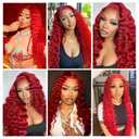 RED Deep Wave Clip in Hair Extensions,Soft Real Human Hair 120g 7pcs,24 Inch Brazilian Remy Wine Red Clip ins for Women,RED Curly Clip ins Silky Hair Extensions
