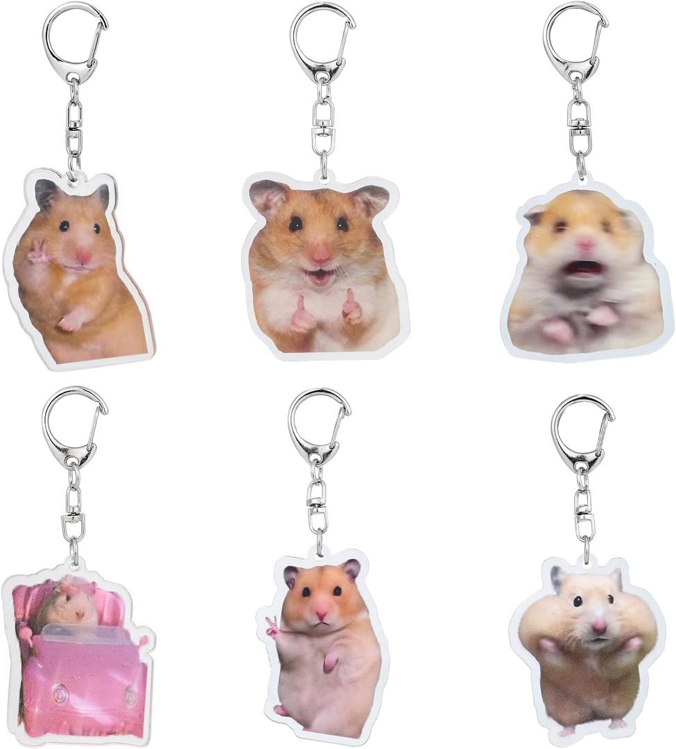 3 x 6 Pcs Cute Animal Keychain Set Cute Hamster Meme Keychains - Funny Hamster Ornaments for Bags/Purse Accessories, Kawaii Charm Funny Keychain (Animal-Themed Keychains)
