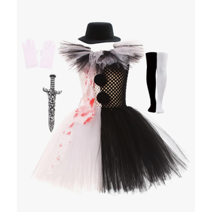 Scary Halloween Clown Costume for Girls Tulle Tutu Dress Knife Socks Gloves Hairpin Sets for Halloween Party Cosplay Size XXL