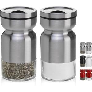 Salt and Pepper Shakers Set with Adjustable Pour Holes by CHEFVANTAGE - Stainless Steel