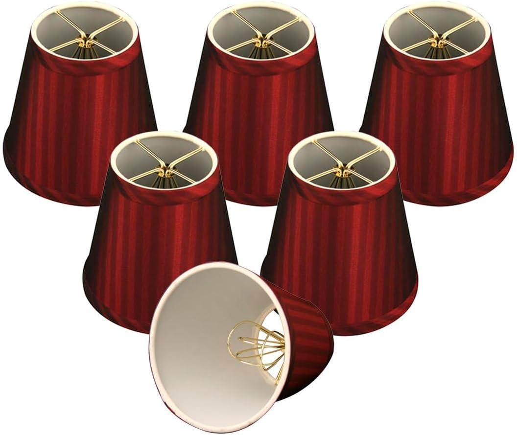 Royal Designs CS-1010-5-BUR/ST-6 Clip On Empire Chandelier Lamp Shade, 3" x 5" x 4.5", Burgundy Stripe, Set of 6