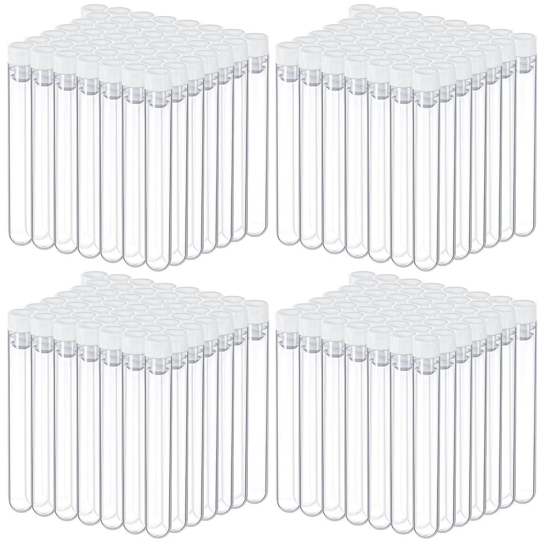 Flutesan 200 Pcs Clear Plastic Test Tubes 16 x 100 mm(10 ml) Test Tubes with Caps for Scientific Experiments,Halloween, Christmas, Scientific Themed Birthday Party Supplies, Candy Storage(White)